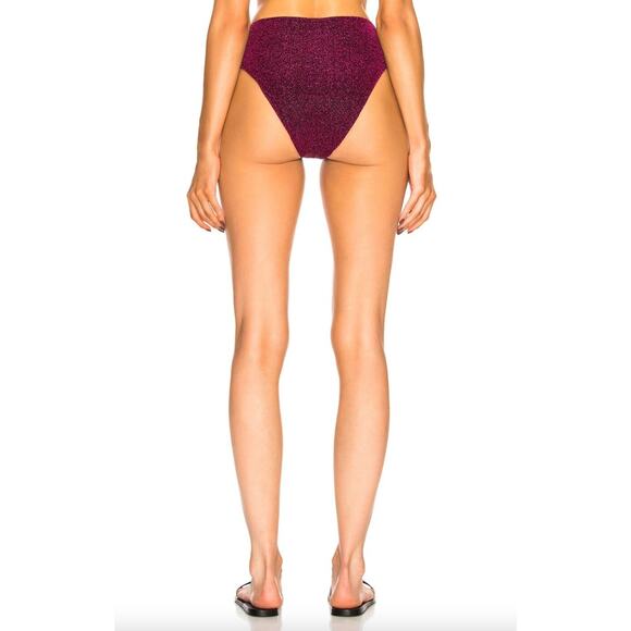 Alix NYC Alton High Waist Cheeky Bikini Bottom in Magenta Glitter Women's Medium - Picture 2 of 7